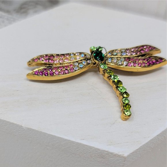 Dragonfly Rhinestone Pin Brooch Pink n Green - Picture 4 of 8